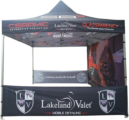 10FT x 15FT Custom Pop Up Tent With One Full Wall, Two Small Side Walls