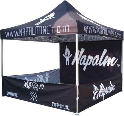 10FT x 10FT Custom Pop Up Tent With One Full Wall, Three Small Side Walls