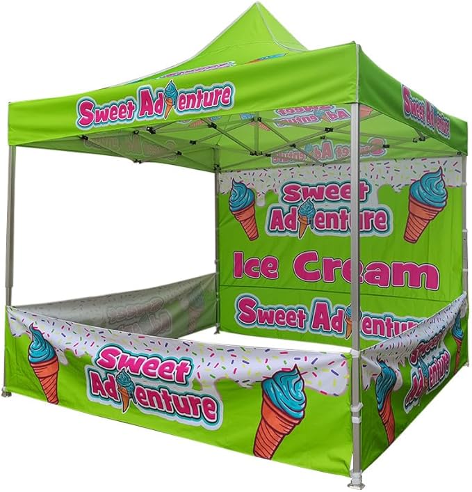 10FT x 10FT Custom Pop Up Tent With One Full Wall, Three Small Side Walls